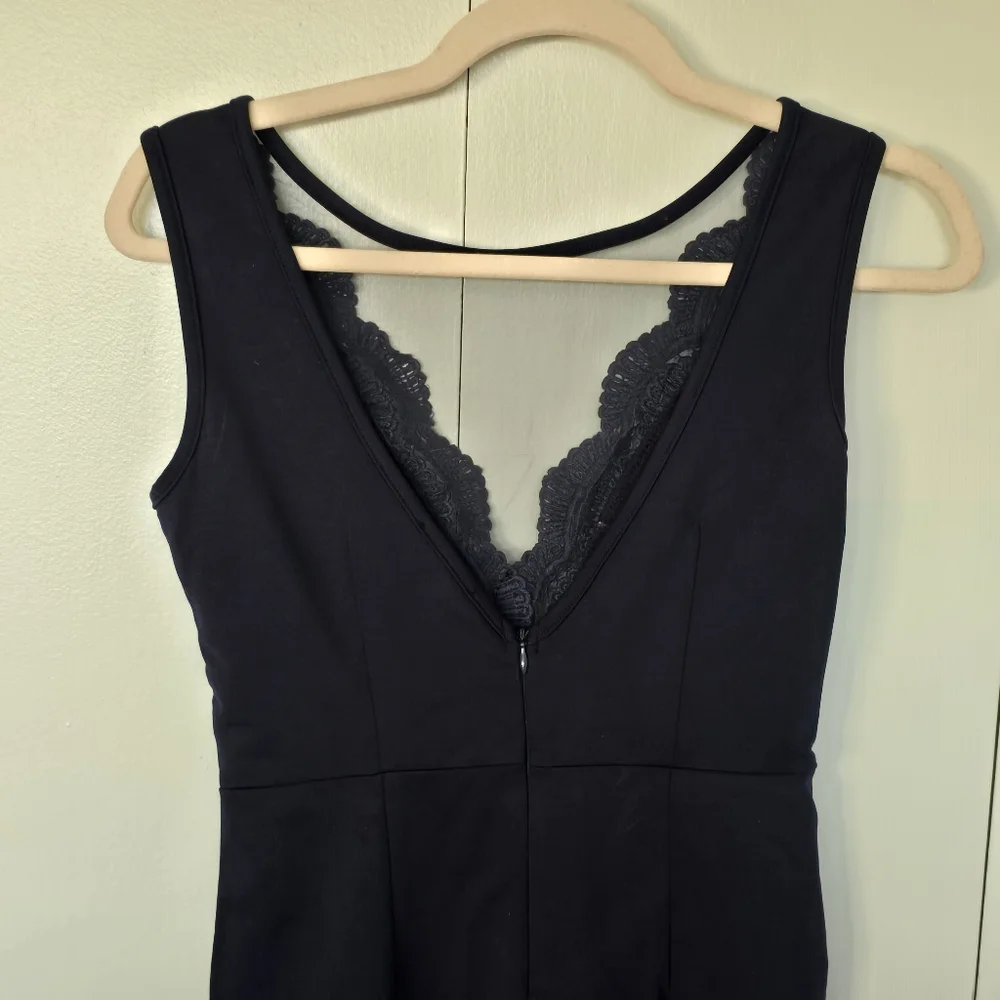 Sleeveless Lace Sheer Deep V-Neck A Line Navy Dress Size S - Picture 5 of 10